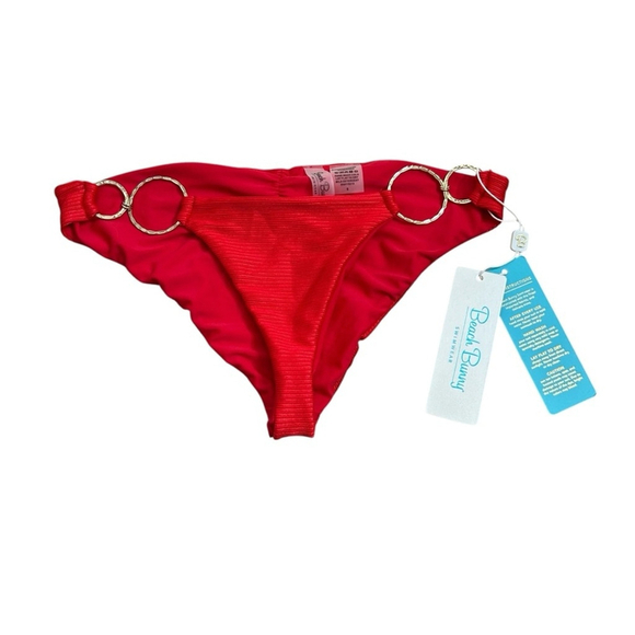 Beach Bunny Red Nadia Skimpy Bikini Bottom with Gold Hardware Size Small - Picture 5 of 7